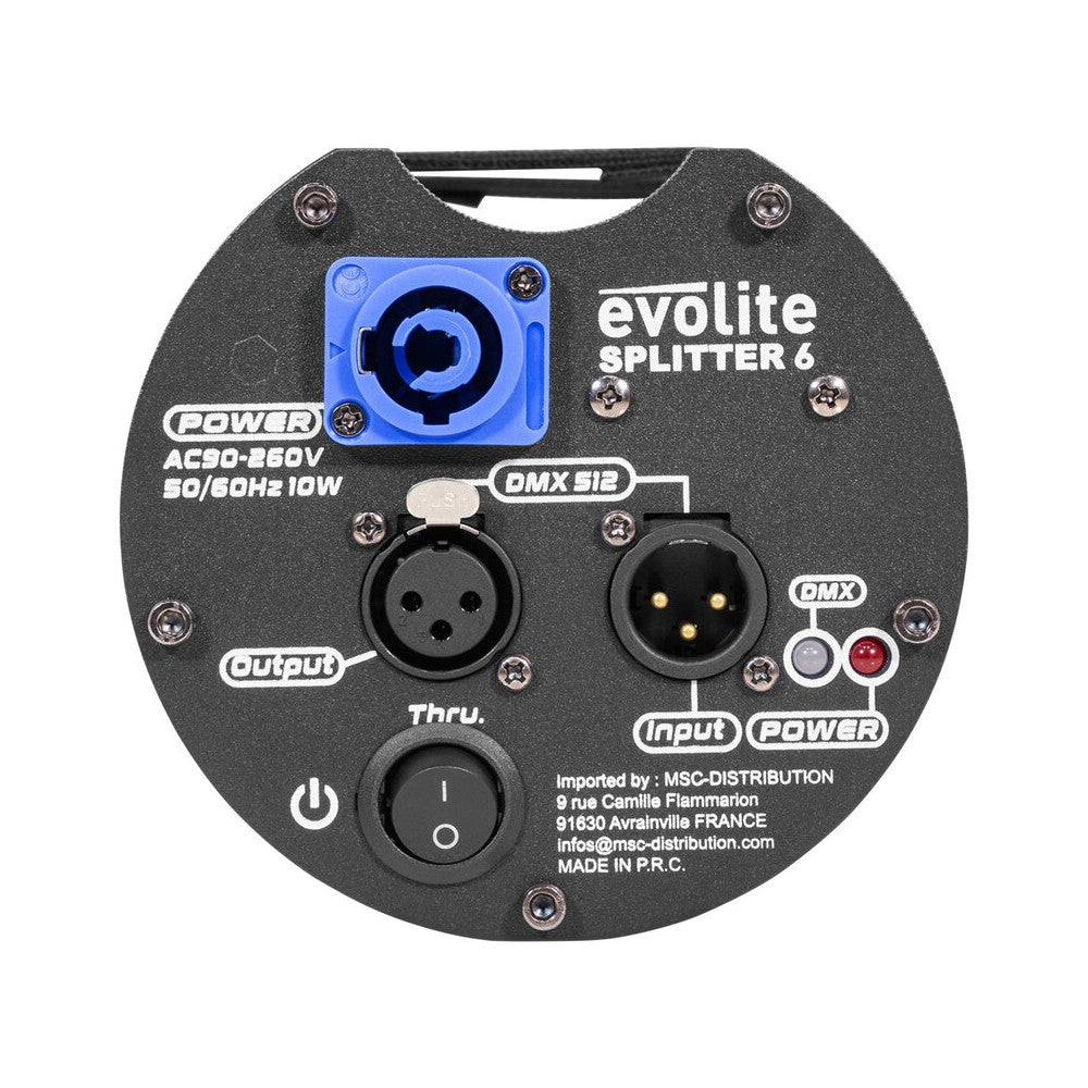 Evolite 1  6 DMX splitter, isolated outputs, signal amplifier