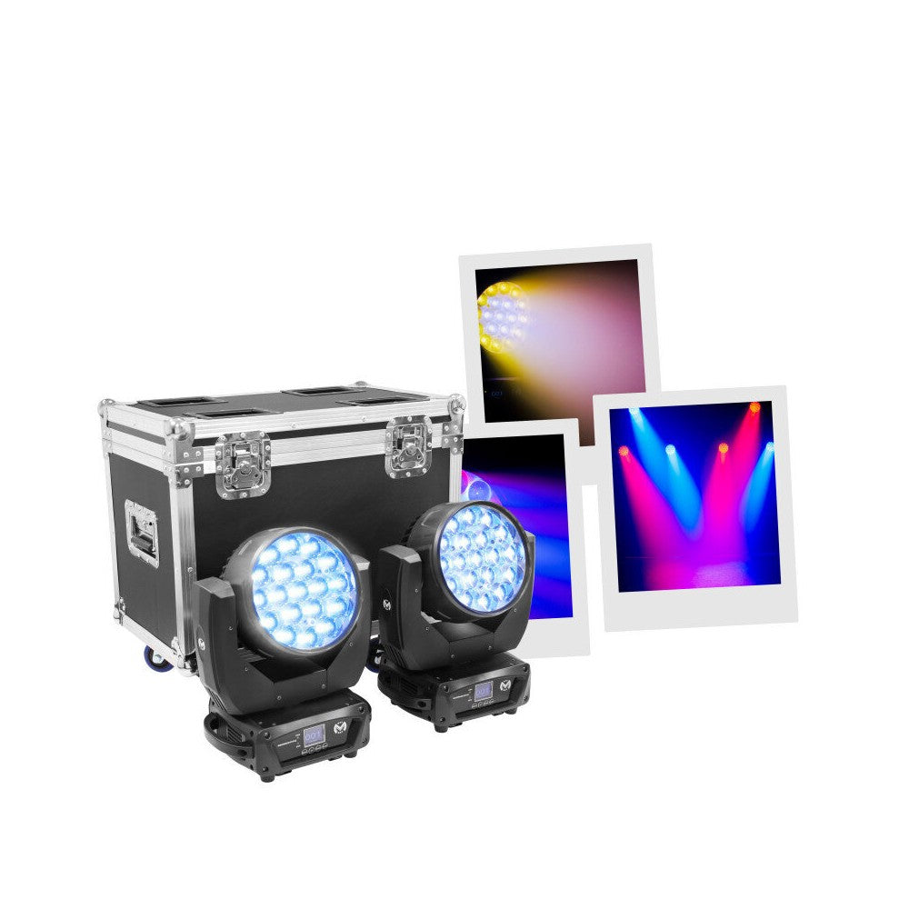 Mac Mah Pack consisting of 2 x MACWASH1915Z RGBW LED Wash moving heads with motorized zoom, delivered in flight case