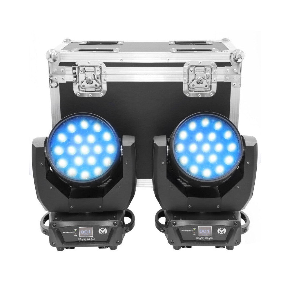 Mac Mah Pack consisting of 2 x MACWASH1915Z RGBW LED Wash moving heads with motorized zoom, delivered in flight case