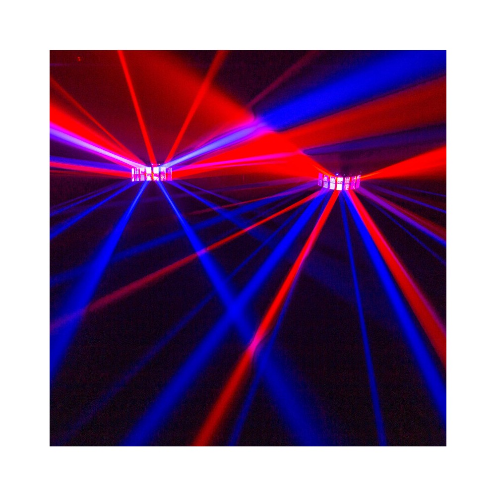 Mac Mah Animation bar consisting of 2 Derby effects, 2 x 4-in-1 RGB-UV LED PARs, a Strobe, a red and green multi-point laser