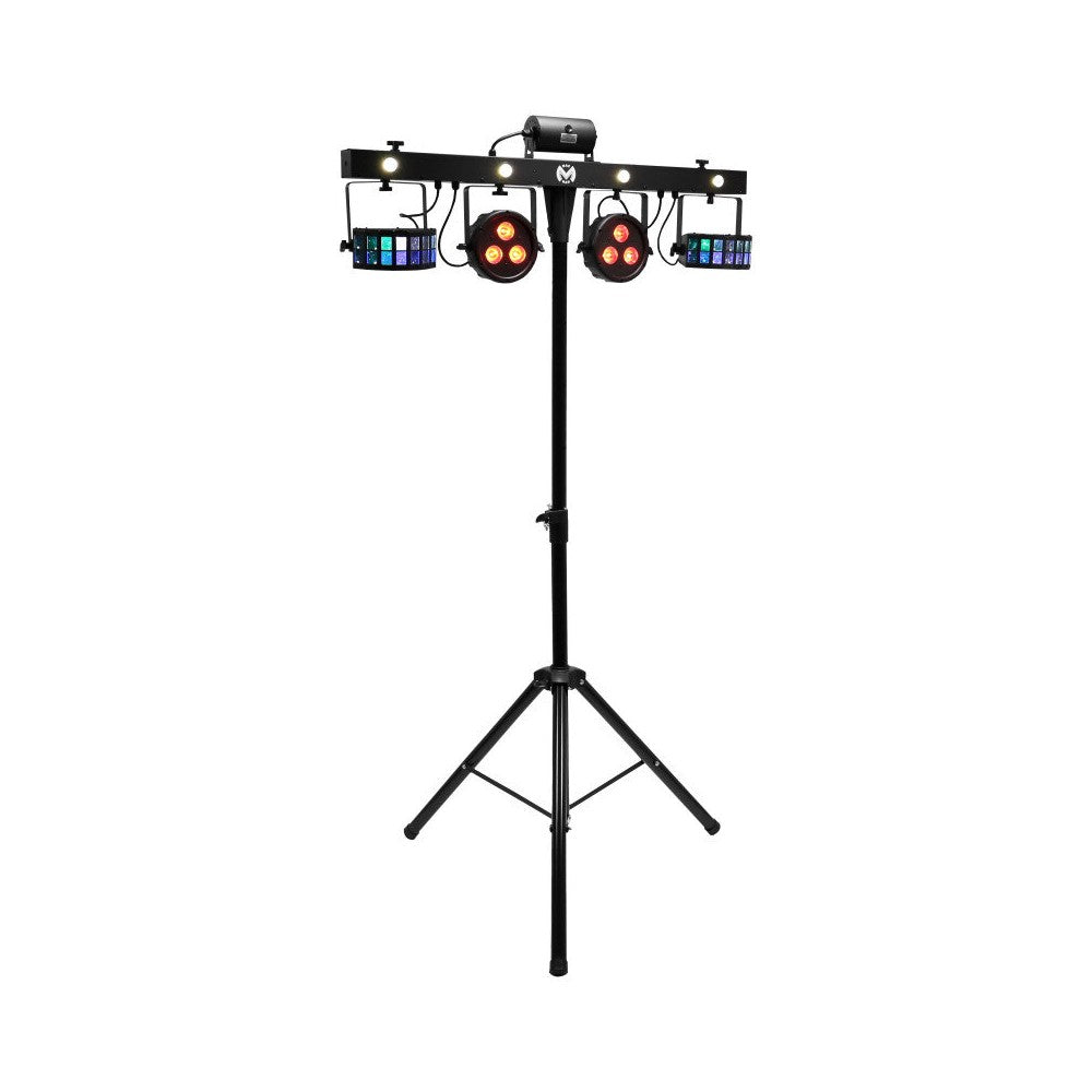 Mac Mah Animation bar consisting of 2 Derby effects, 2 x 4-in-1 RGB-UV LED PARs, a Strobe, a red and green multi-point laser
