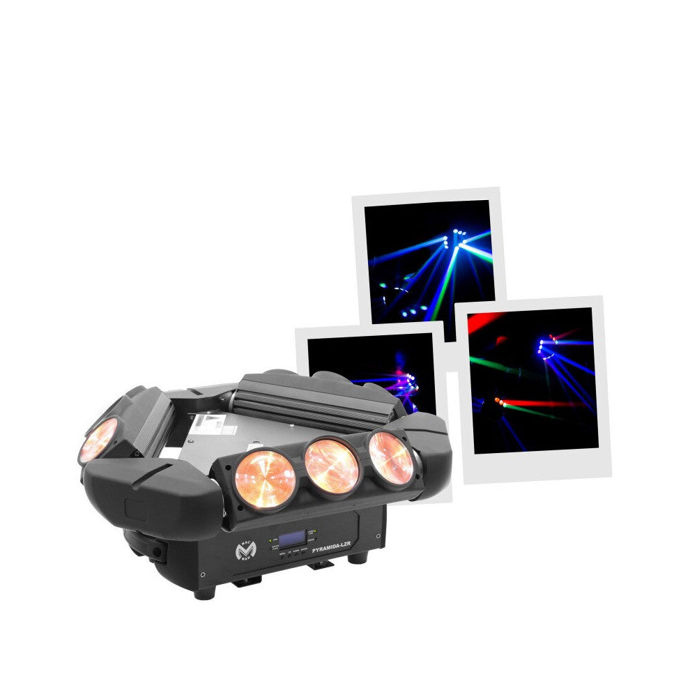 Mac Mah Professional light show equipped with 9 RGBW Beam effect LEDs and a green multipoint laser in the center