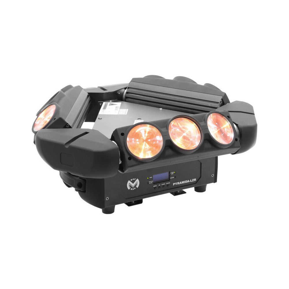 Mac Mah Professional light show equipped with 9 RGBW Beam effect LEDs and a green multipoint laser in the center