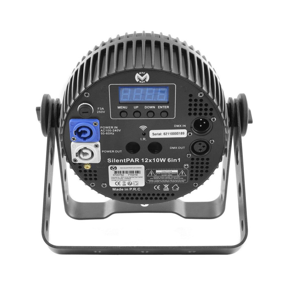 Mac Mah 6-in-1 RGBWA / UV LED Par projector with 12 single 10 W LEDs, IR remote control included