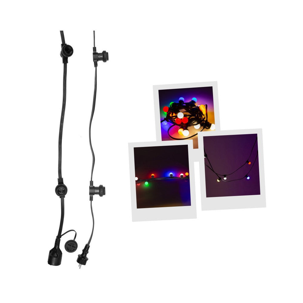 Mac Mah 10 m long garland, splashproof (IP44), equipped with 20 fixed E27 sockets.
