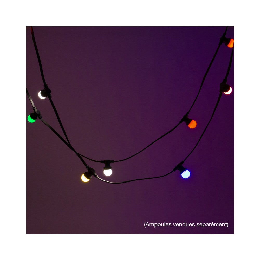 Mac Mah 10 m long garland, splashproof (IP44), equipped with 20 fixed E27 sockets.
