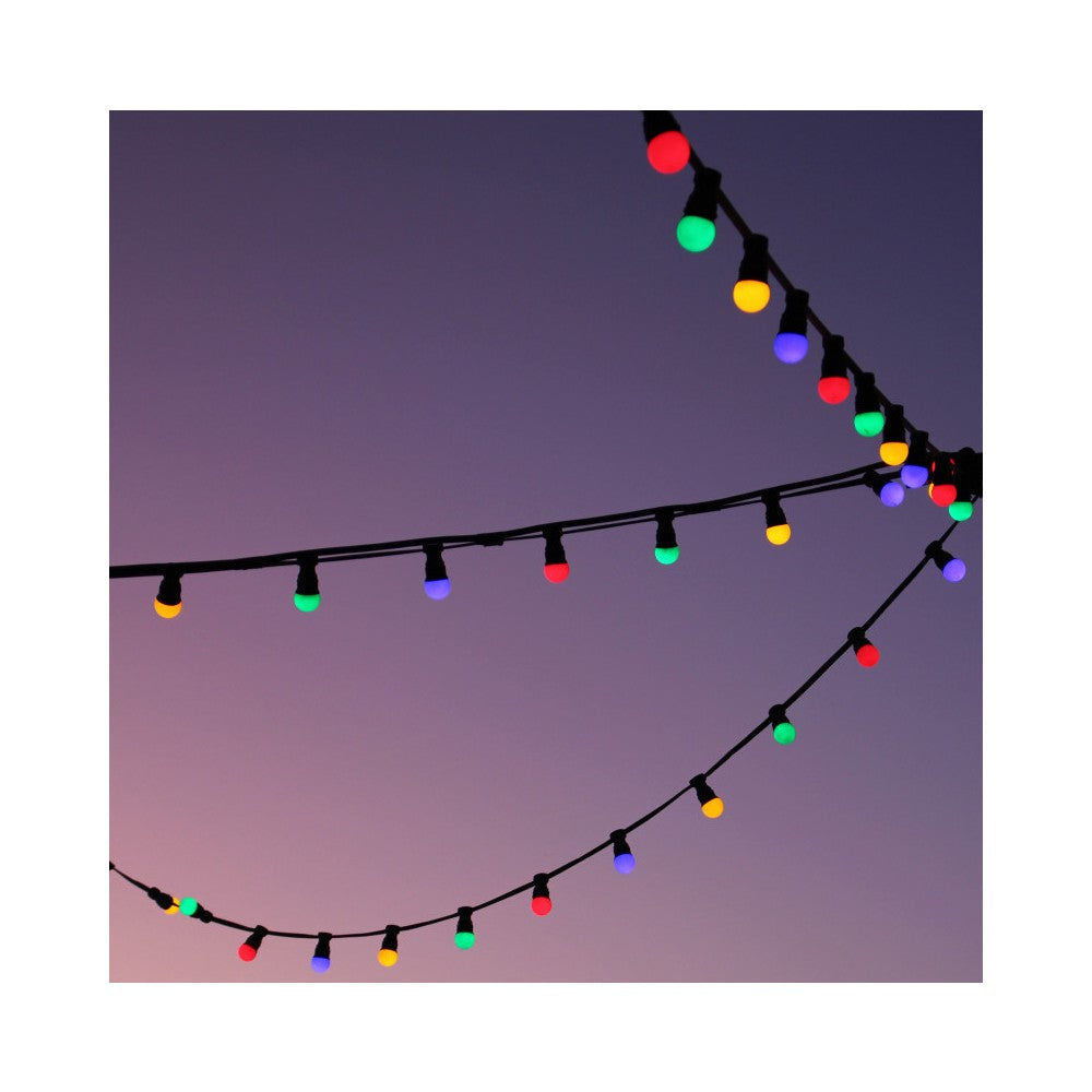Mac Mah 10 m long garland, splashproof (IP44), equipped with 20 fixed E27 sockets.