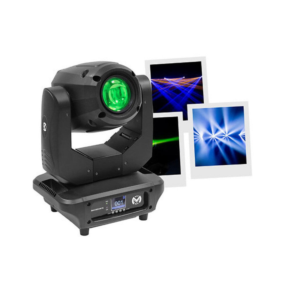 Mac Mah Moving head equipped with a 1R type 120W short arc lamp, with 12 colors + white, 11 fixed gobos