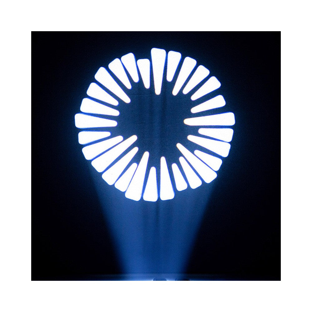 Mac Mah Compact 100 W LED moving head light with vibrant colors, rotating Gobos, motorized focus, DMX, auto, sound, Master/Slave