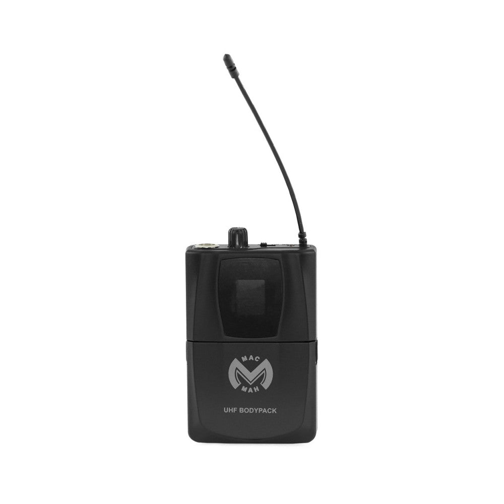 Mac Mah Wireless system consisting of a headworn microphone and a bodypack transmitter, transmission frequencies 660 - 690 MHz
