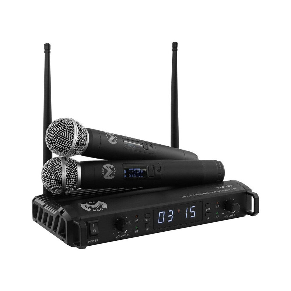 Mac Mah Complete wireless microphone, 2 handheld transmitters and 1 receiver, transmission frequencies 660 - 690 MHz