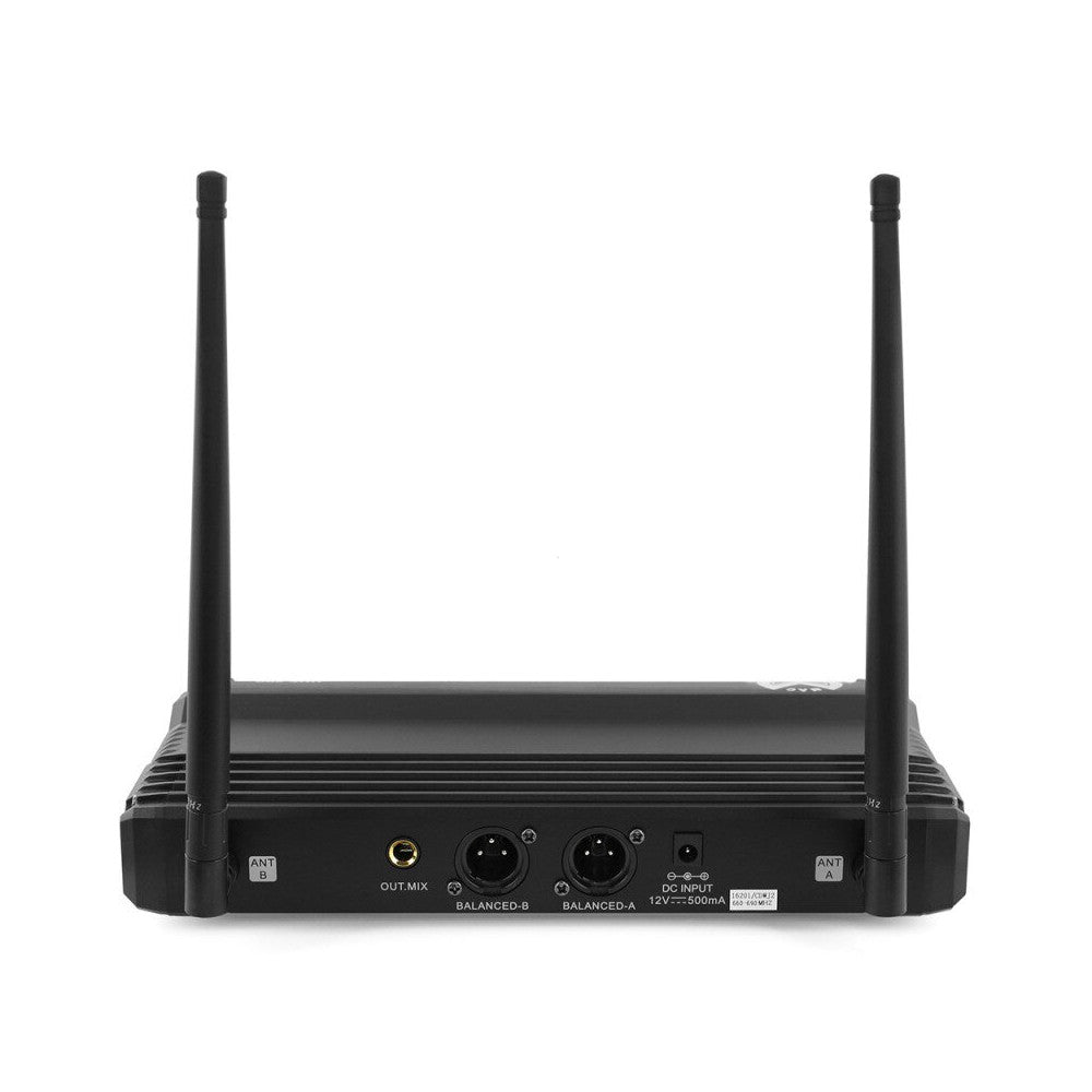 Mac Mah Micrófono inalámbrico completo, 2 transmisores de mano y 1 receptor, frecuencias de transmisión 660 - 690 MHz