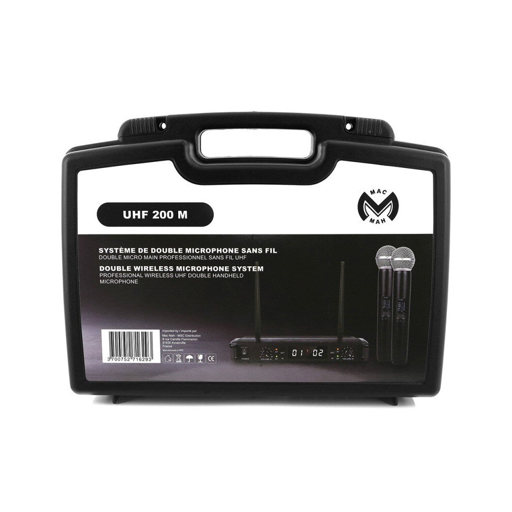 Mac Mah Micrófono inalámbrico completo, 2 transmisores de mano y 1 receptor, frecuencias de transmisión 660 - 690 MHz