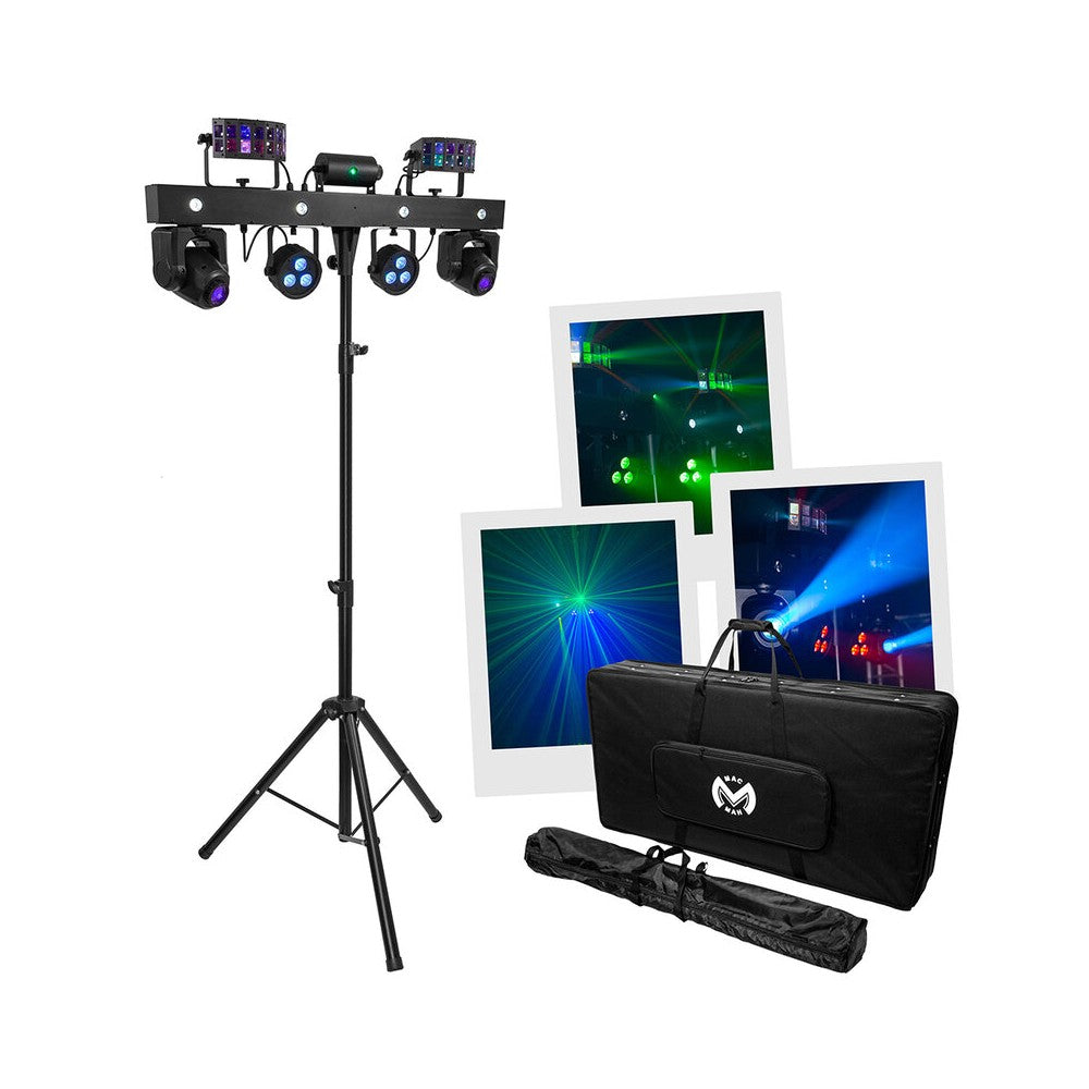 Mac Mah Animation LED bar consisting of 2 x 30 W Spot moving heads, 2 Derby effects, 2 x 4-in-1 RGB-UV LED PARs, a Strobe effect