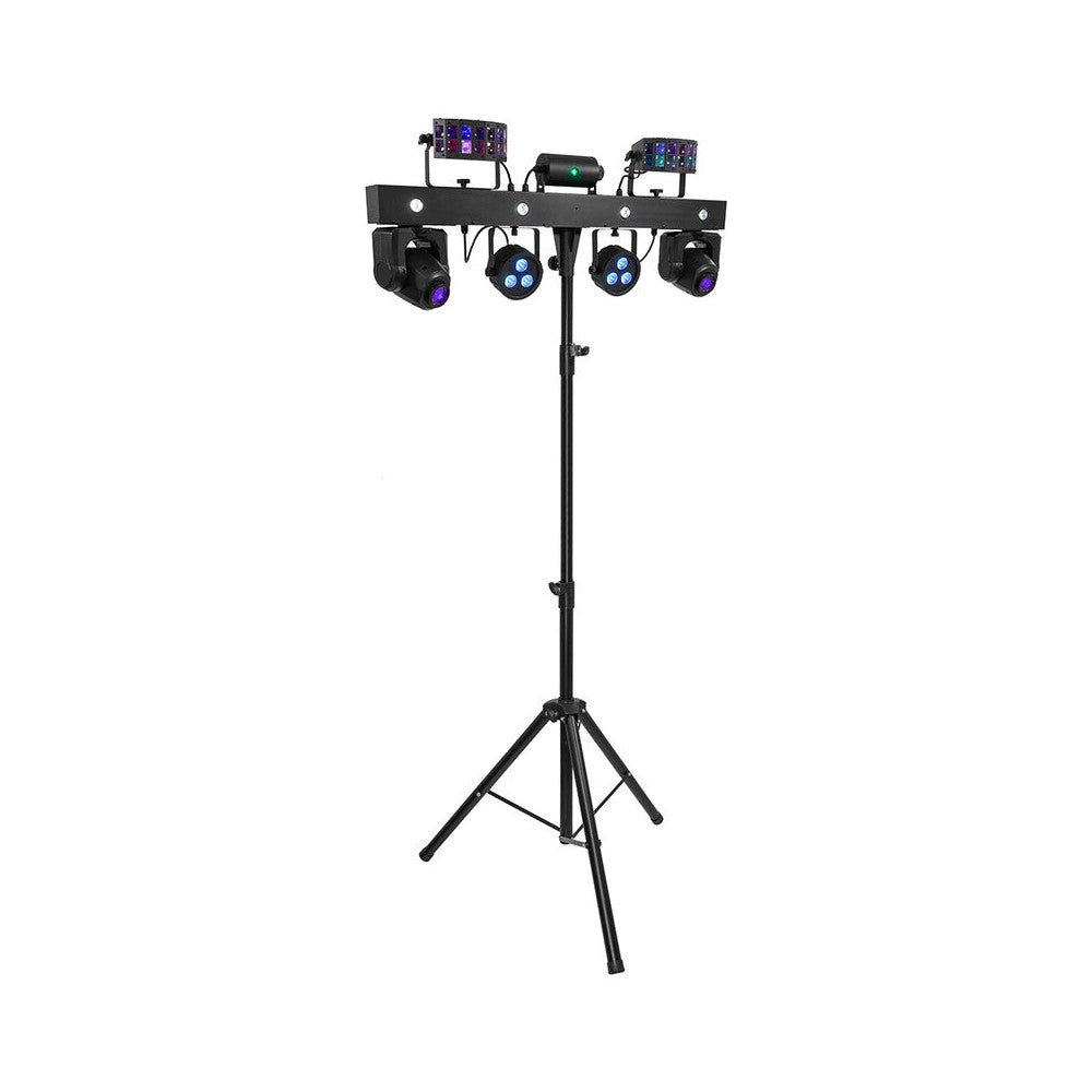 Mac Mah Animation LED bar consisting of 2 x 30 W Spot moving heads, 2 Derby effects, 2 x 4-in-1 RGB-UV LED PARs, a Strobe effect
