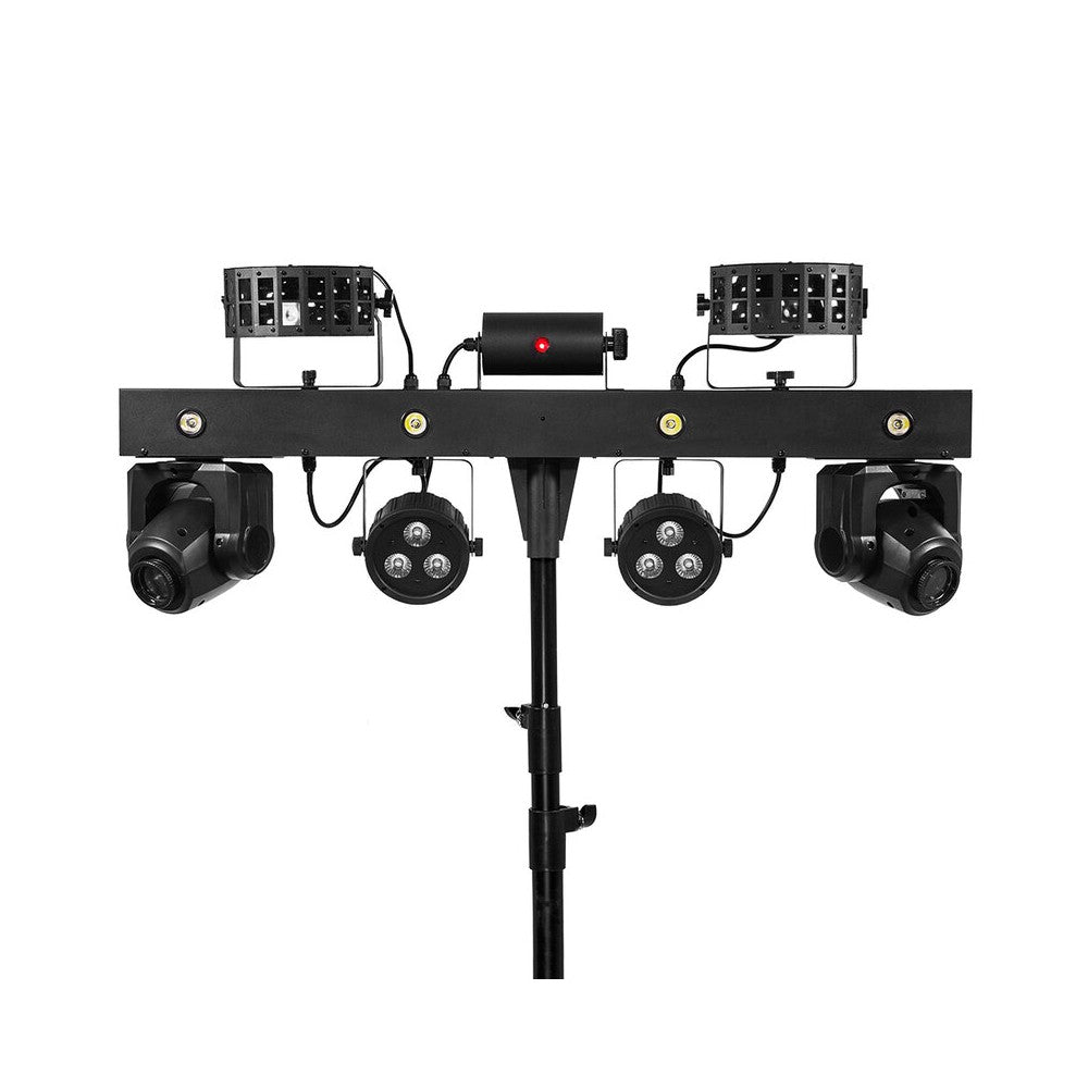 Mac Mah Animation LED bar consisting of 2 x 30 W Spot moving heads, 2 Derby effects, 2 x 4-in-1 RGB-UV LED PARs, a Strobe effect