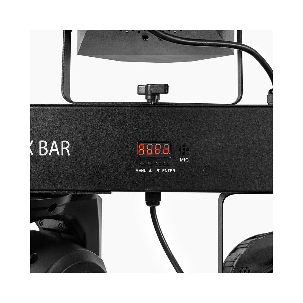 Mac Mah Animation LED bar consisting of 2 x 30 W Spot moving heads, 2 Derby effects, 2 x 4-in-1 RGB-UV LED PARs, a Strobe effect