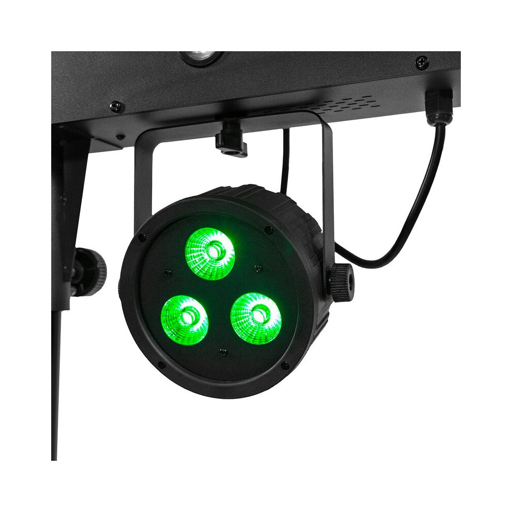 Mac Mah Animation LED bar consisting of 2 x 30 W Spot moving heads, 2 Derby effects, 2 x 4-in-1 RGB-UV LED PARs, a Strobe effect