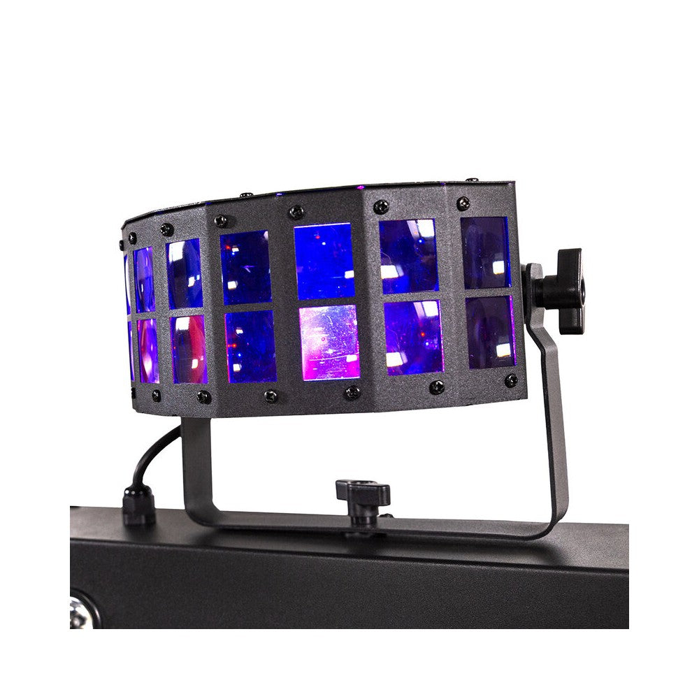 Mac Mah Animation LED bar consisting of 2 x 30 W Spot moving heads, 2 Derby effects, 2 x 4-in-1 RGB-UV LED PARs, a Strobe effect