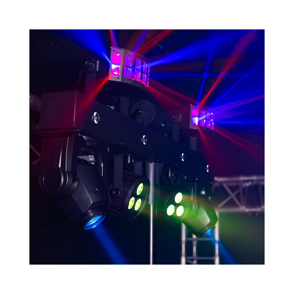 Mac Mah Animation LED bar consisting of 2 x 30 W Spot moving heads, 2 Derby effects, 2 x 4-in-1 RGB-UV LED PARs, a Strobe effect