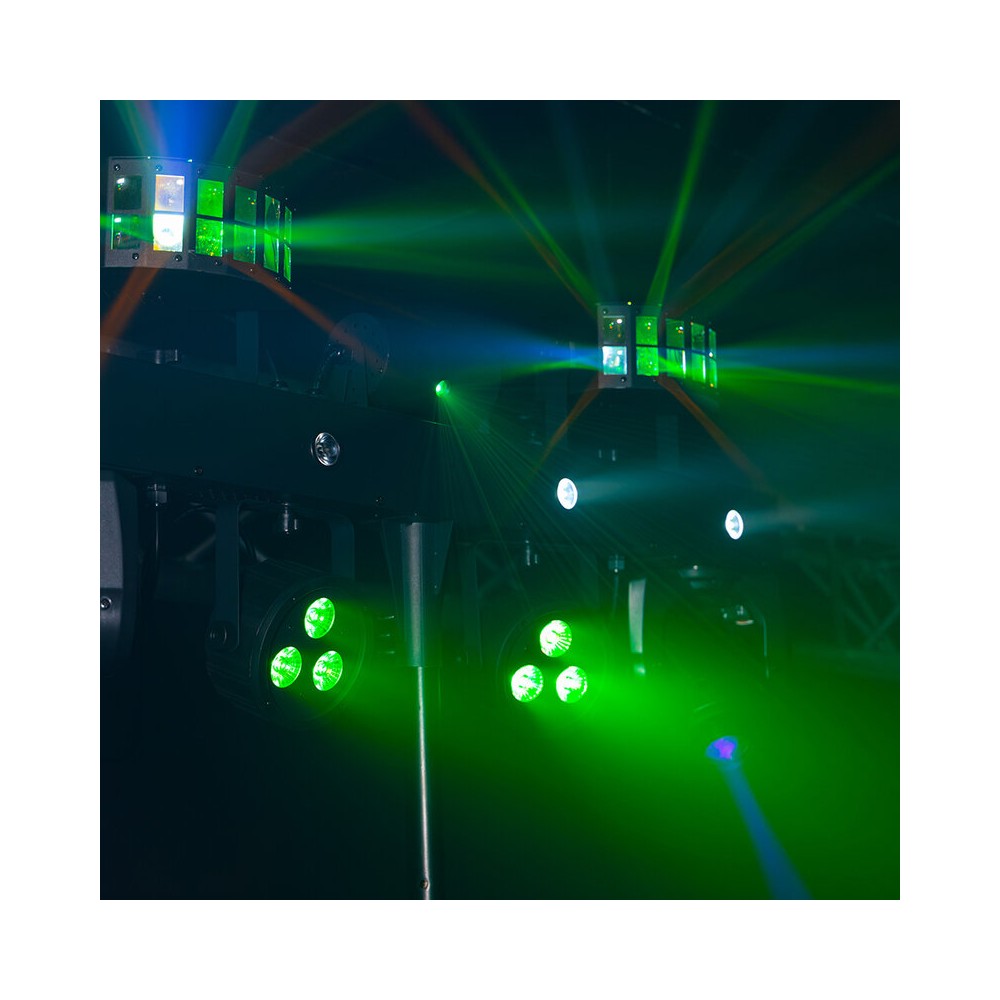 Mac Mah Animation LED bar consisting of 2 x 30 W Spot moving heads, 2 Derby effects, 2 x 4-in-1 RGB-UV LED PARs, a Strobe effect