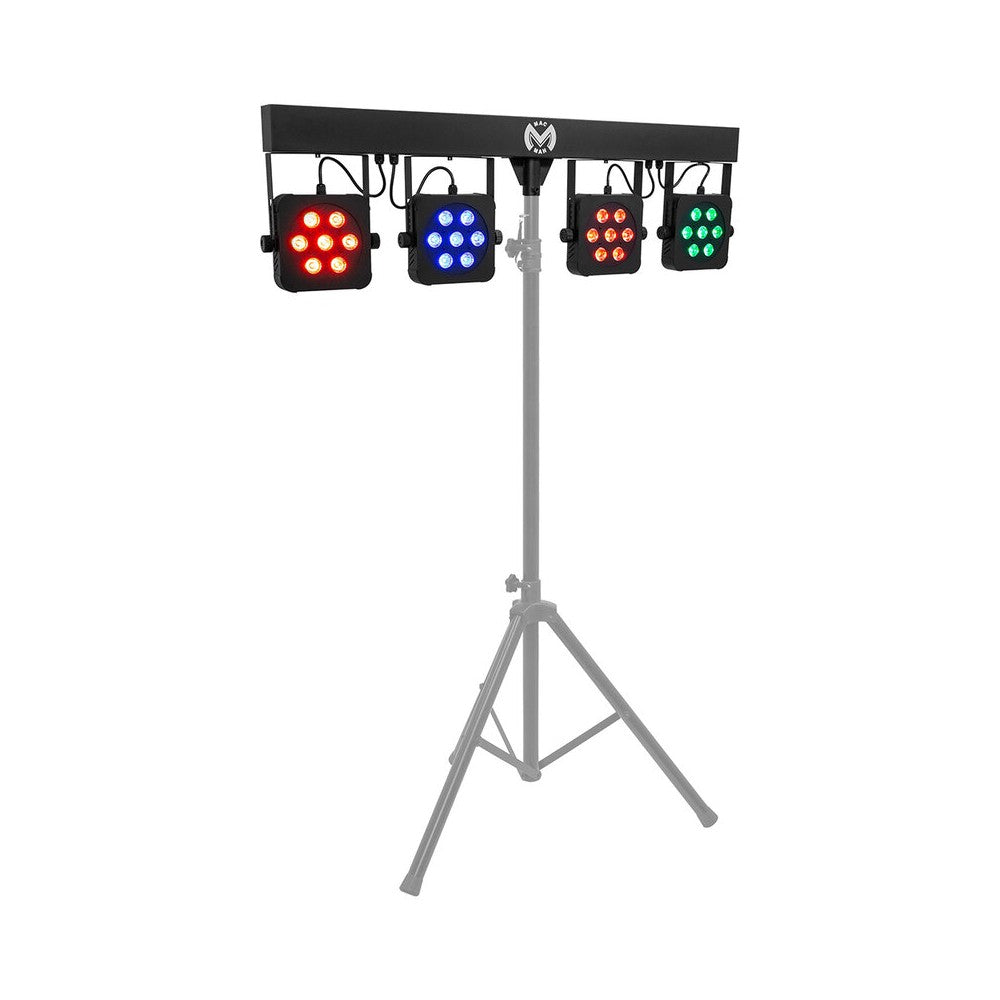 Barra LED Mac Mah con 4 focos, 7 LEDs de 8 W RGBW 4-en-1 cada uno, Strobo, control DMX