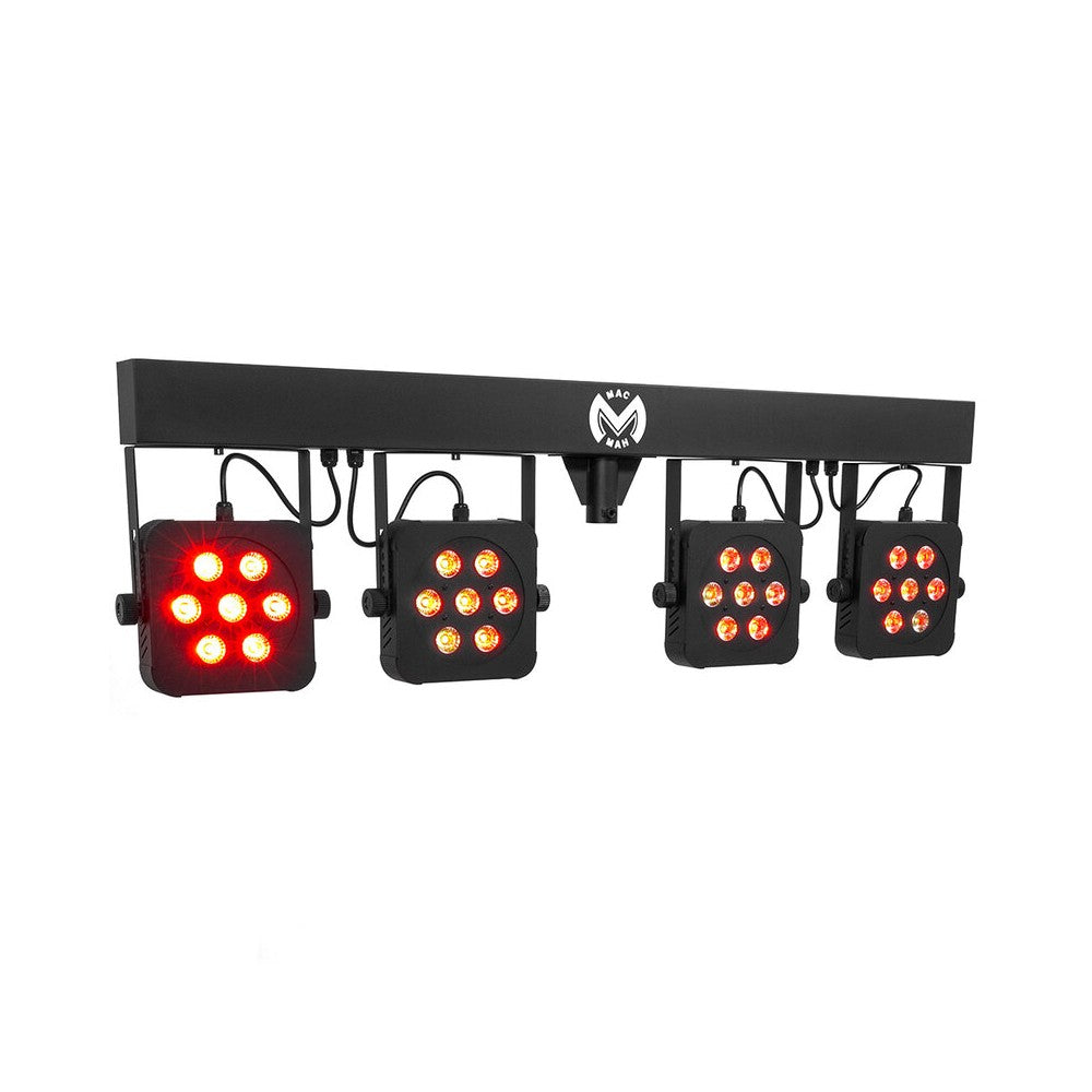 Barra LED Mac Mah con 4 focos, 7 LEDs de 8 W RGBW 4-en-1 cada uno, Strobo, control DMX