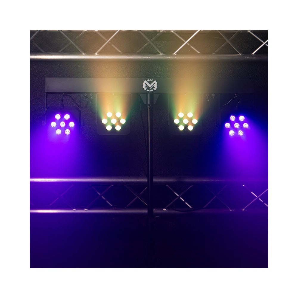 Barra LED Mac Mah con 4 focos, 7 LEDs de 8 W RGBW 4-en-1 cada uno, Strobo, control DMX