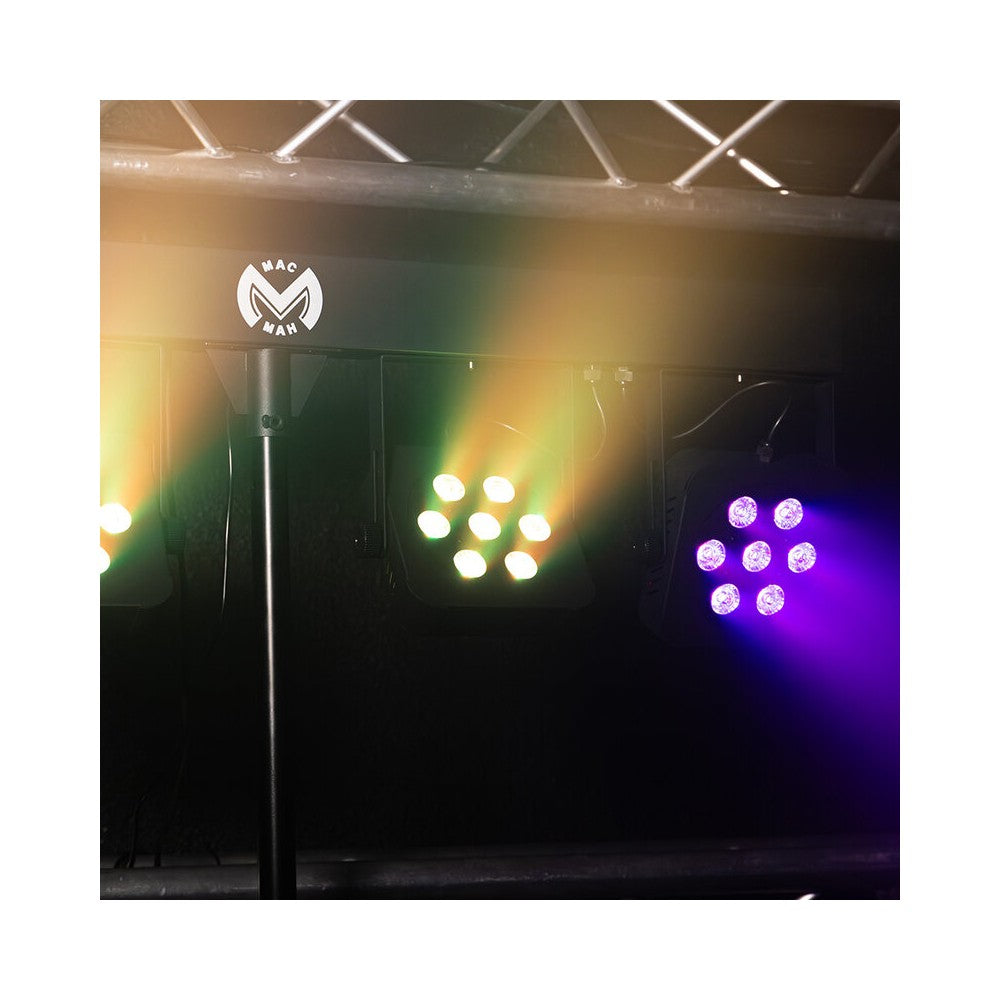Barra LED Mac Mah con 4 focos, 7 LEDs de 8 W RGBW 4-en-1 cada uno, Strobo, control DMX