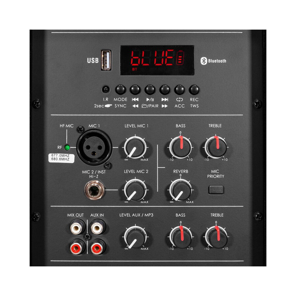 Mac Mah 600W battery-powered portable PA system, 15" LF + 3.2" HF, Bluetooth, USB key reader