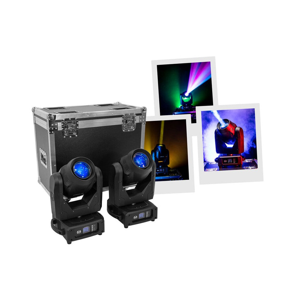Mac Mah Set of two 150 W 3-in-1 white LED moving head with zoom, Gobos, Prism, Frost and Strobe, DMX, auto and audio control + s
