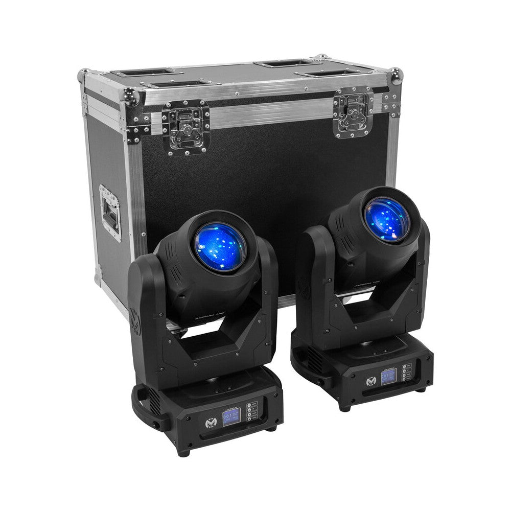 Mac Mah Set of two 150W 3-in-1 white LED moving heads with zoom, gobos, prism, frost and strobe, DMX, auto and audio control + s