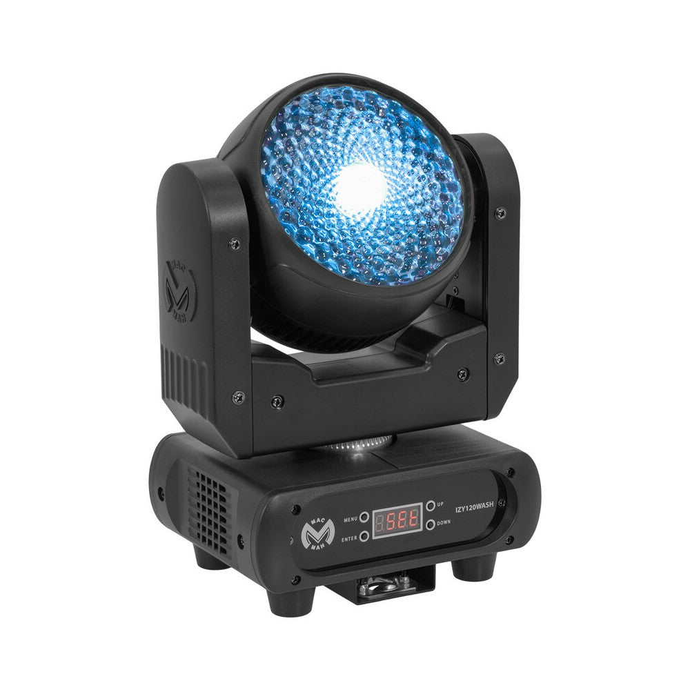 Foco wash con LED RGBW 4 en 1 de 120 W Mac Mah, 14 canales DMX, estrobo de 25 flashes/s, movimientos Pan/Tilt extendidos