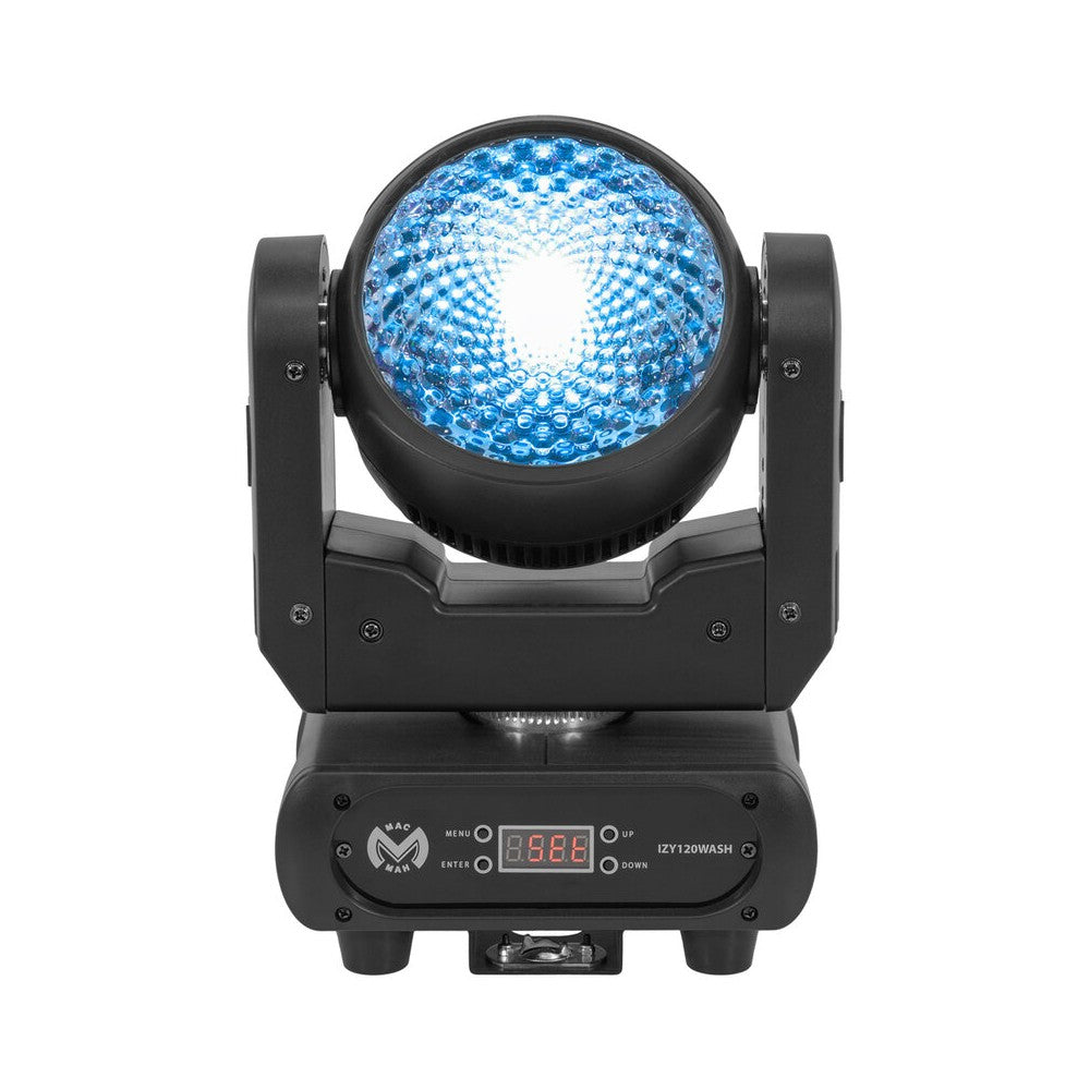 Foco wash con LED RGBW 4 en 1 de 120 W Mac Mah, 14 canales DMX, estrobo de 25 flashes/s, movimientos Pan/Tilt extendidos
