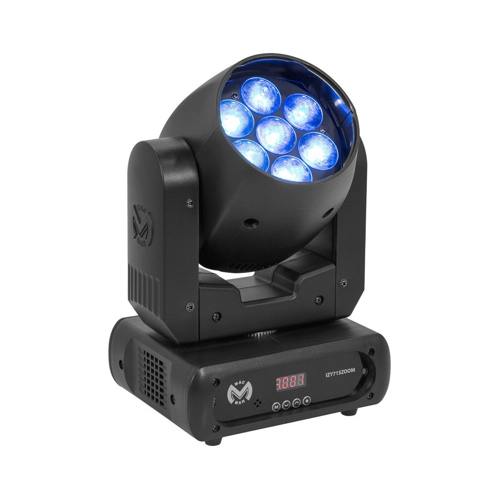 Mac Mah Moving head wash light, 7 x 15 W 4-in-1 RGBW LEDs, variable zoom (6° to 36°) and DMX, auto, sound and Master/Slave contr