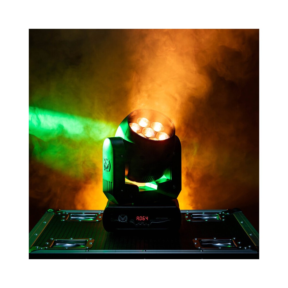 Mac Mah Moving head wash light, 7 x 15 W 4-in-1 RGBW LEDs, variable zoom (6° to 36°) and DMX, auto, sound and Master/Slave contr
