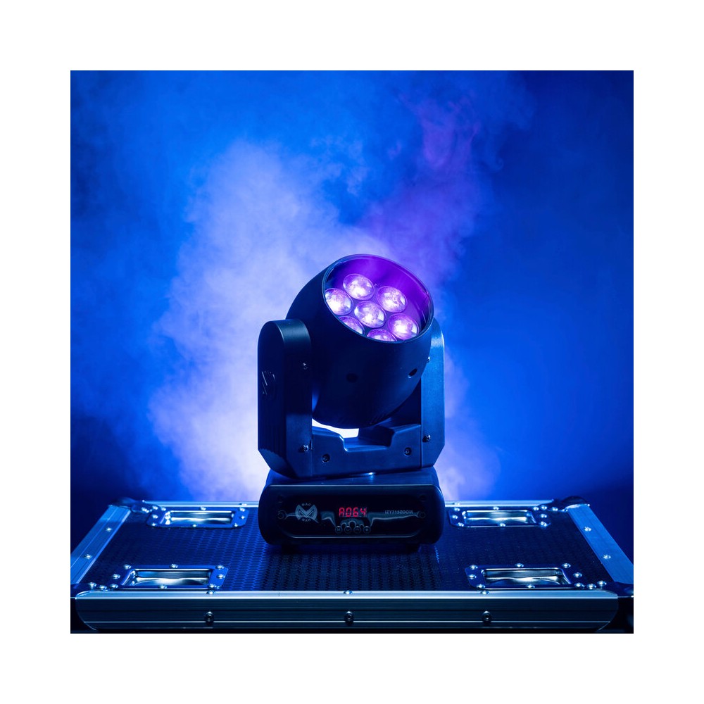 Mac Mah Moving head wash light, 7 x 15 W 4-in-1 RGBW LEDs, variable zoom (6° to 36°) and DMX, auto, sound and Master/Slave contr