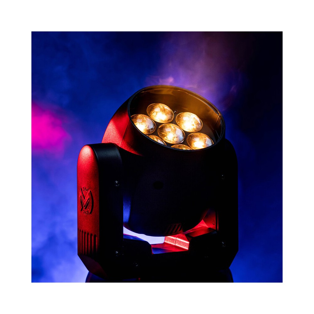 Mac Mah Moving head wash light, 7 x 15 W 4-in-1 RGBW LEDs, variable zoom (6° to 36°) and DMX, auto, sound and Master/Slave contr