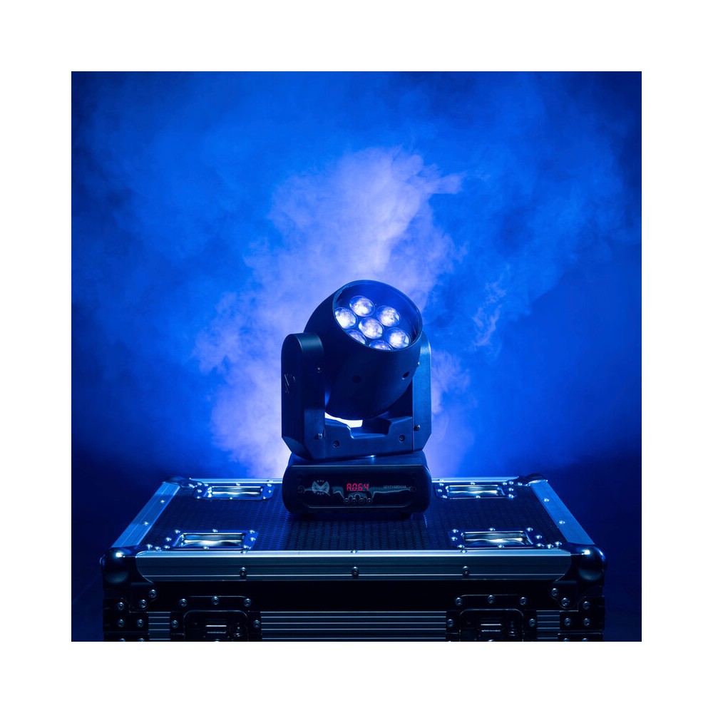 Mac Mah Moving head wash light, 7 x 15 W 4-in-1 RGBW LEDs, variable zoom (6° to 36°) and DMX, auto, sound and Master/Slave contr