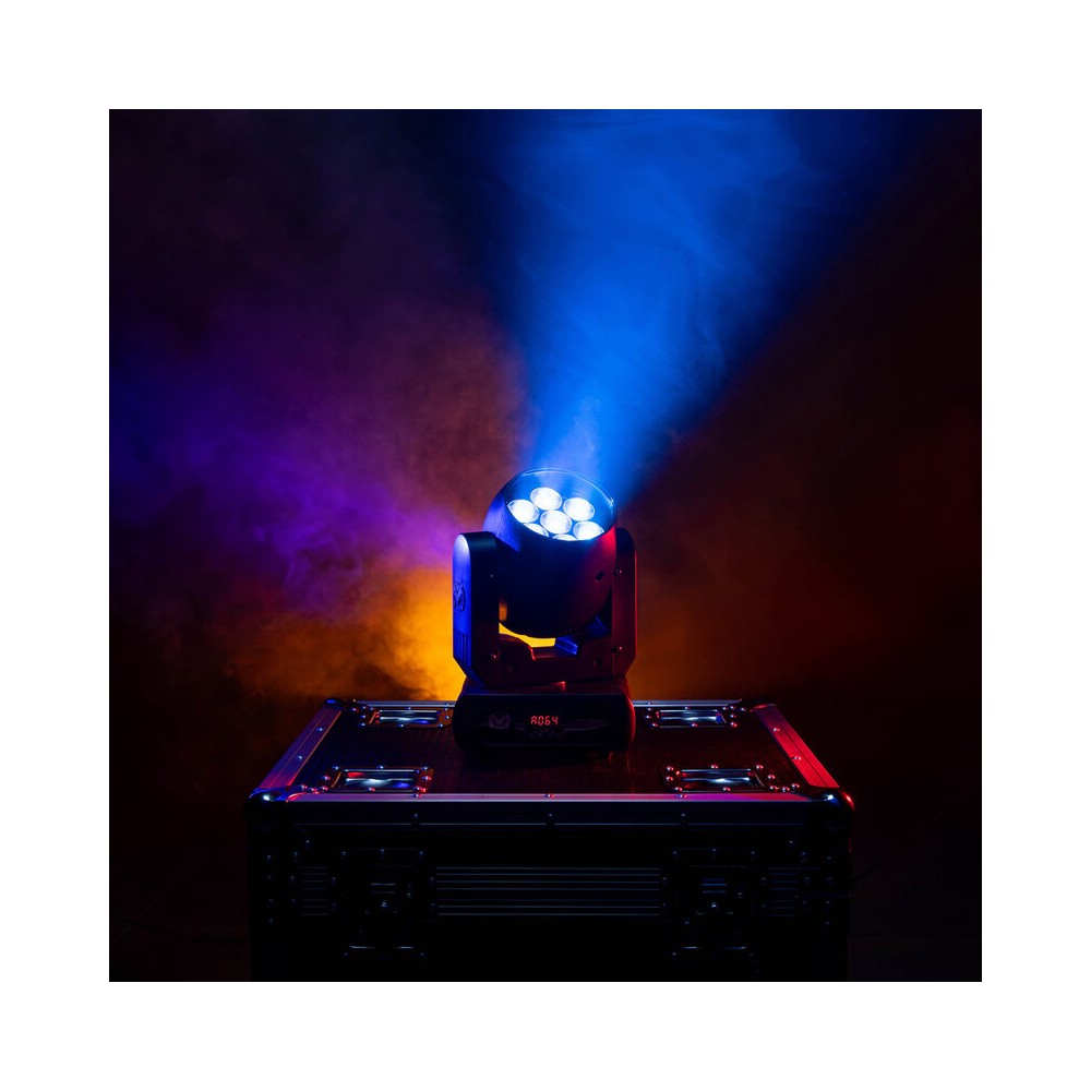 Mac Mah Moving head wash light, 7 x 15 W 4-in-1 RGBW LEDs, variable zoom (6° to 36°) and DMX, auto, sound and Master/Slave contr