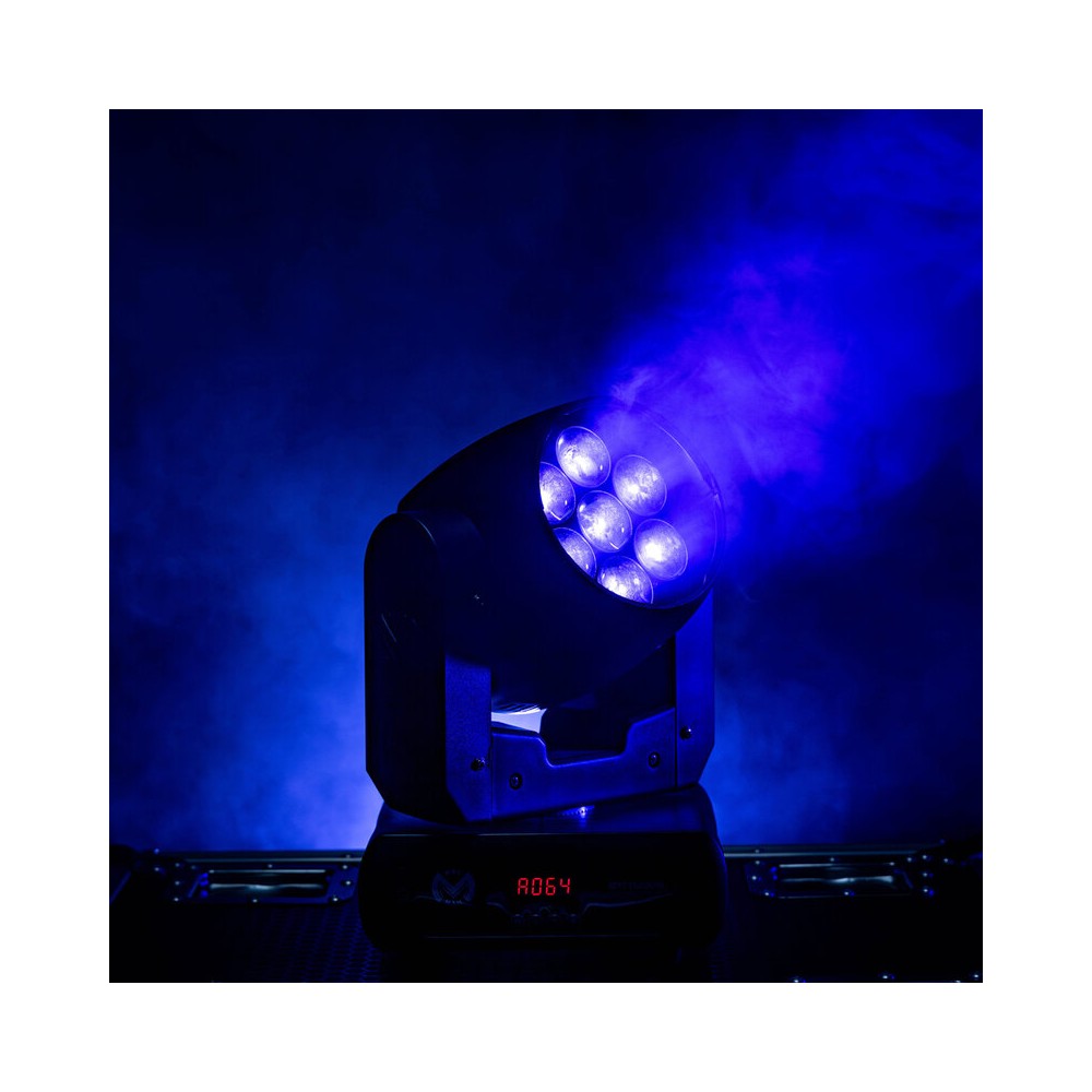 Mac Mah Moving head wash light, 7 x 15 W 4-in-1 RGBW LEDs, variable zoom (6° to 36°) and DMX, auto, sound and Master/Slave contr