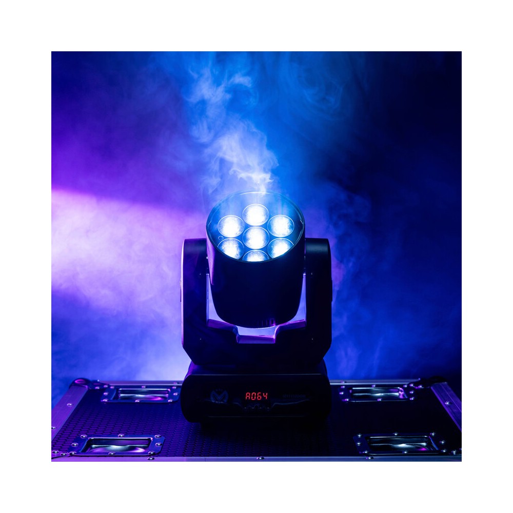 Mac Mah Moving head wash light, 7 x 15 W 4-in-1 RGBW LEDs, variable zoom (6° to 36°) and DMX, auto, sound and Master/Slave contr