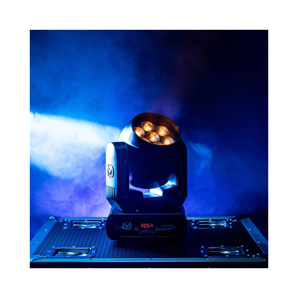 Mac Mah Moving head wash light, 7 x 15 W 4-in-1 RGBW LEDs, variable zoom (6° to 36°) and DMX, auto, sound and Master/Slave contr
