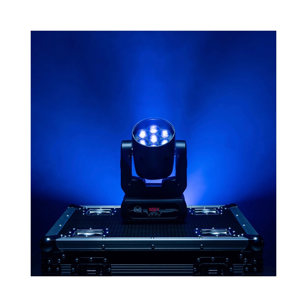 Mac Mah Moving head wash light, 7 x 15 W 4-in-1 RGBW LEDs, variable zoom (6° to 36°) and DMX, auto, sound and Master/Slave contr