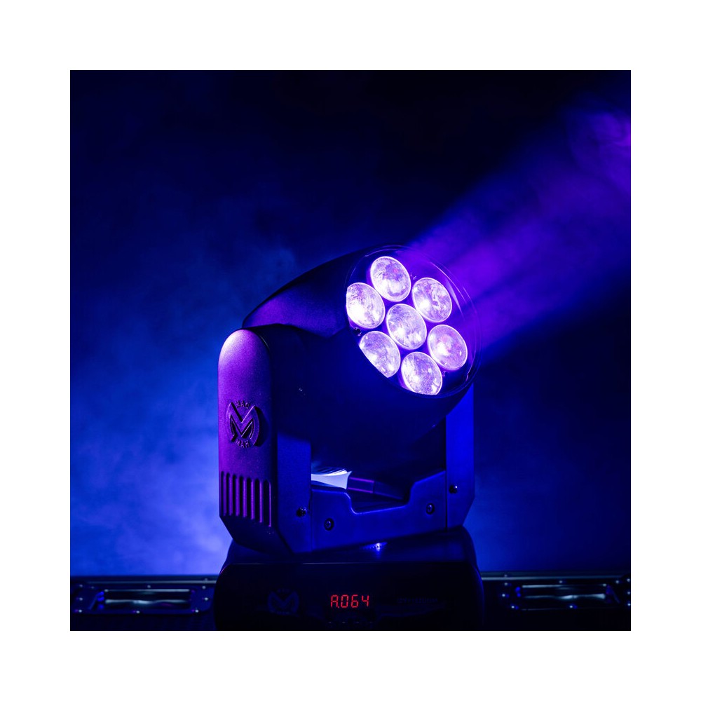 Mac Mah Moving head wash light, 7 x 15 W 4-in-1 RGBW LEDs, variable zoom (6° to 36°) and DMX, auto, sound and Master/Slave contr