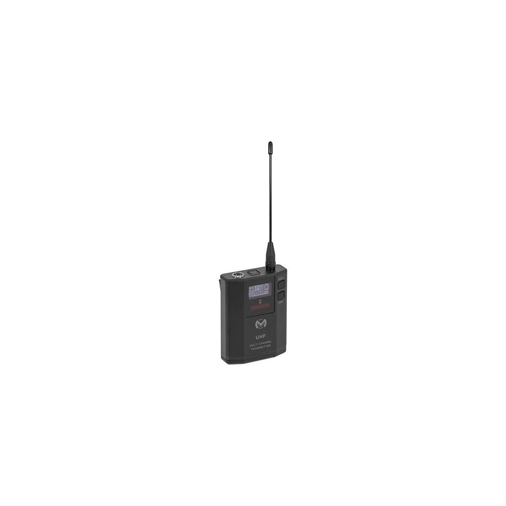 Transmisor de petaca UHF Mac Mah (640 – 690 MHz) con micrófono de diadema cardioide, 30 mW de potencia, 30 Hz – 20 kHz de respuesta de frecuencia, 50 – 80