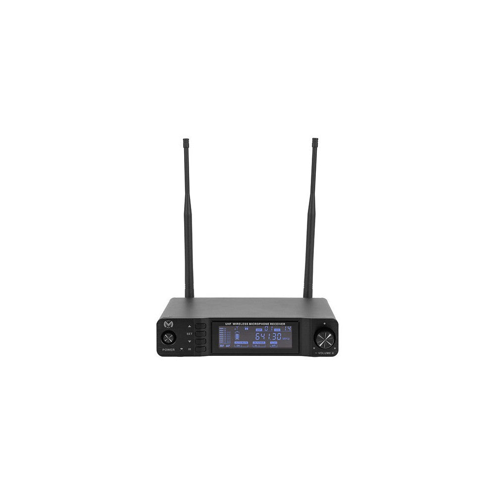 Mac Mah Professional wireless microphone system, dynamic cardioid interchangeable capsule, True Diversity receiver, infrared pai