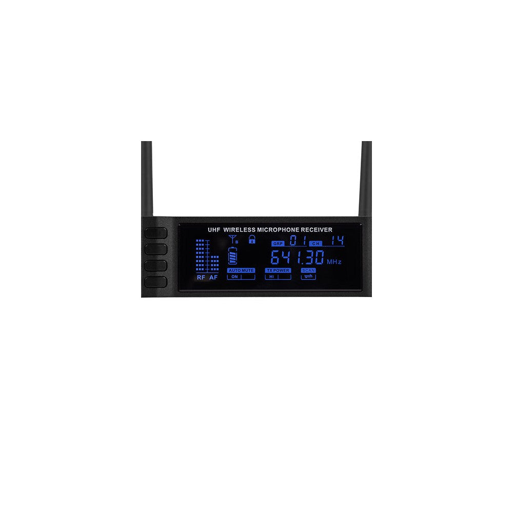 Mac Mah Professional wireless microphone system, dynamic cardioid interchangeable capsule, True Diversity receiver, infrared pai