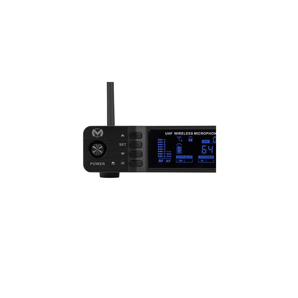 Mac Mah Professional wireless microphone system, dynamic cardioid interchangeable capsule, True Diversity receiver, infrared pai