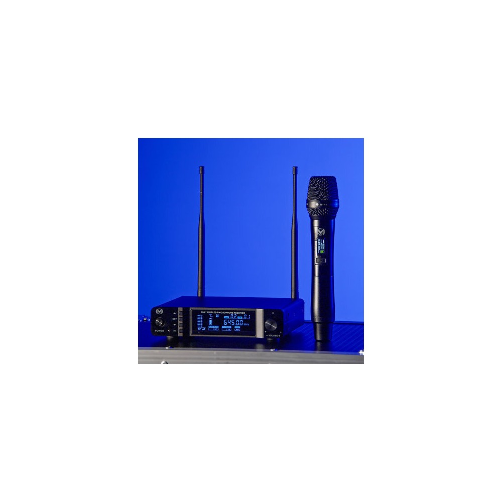 Mac Mah Professional wireless microphone system, dynamic cardioid interchangeable capsule, True Diversity receiver, infrared pai